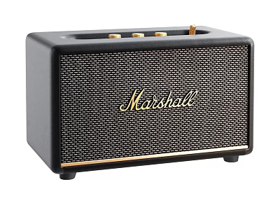 Marshall Black Speaker With Mesh Front Gold Logo Square Design And Top Controls 3d model