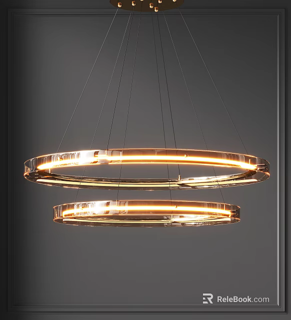 Modern Double Ring Circular Chandelier With Illuminated Warm Light And Metallic Frame 3d model