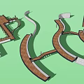 Modern Wooden Road Facilities with Curved Pathways Steps and Platforms in Landscape Walkway Design