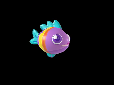 Cute Colorful Cartoon Fish With Purple Body Orange Yellow Stripes And Blue Fins Tail 3d model