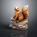 Game and Movie Character Squirrel Sitting on Wooden Log with Brown Tail Figure