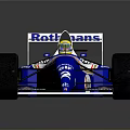 Blue And White Formula 1 Racing Car With Rothmans Renault Logos And Driver