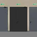 Modern Emergency Exit Doors with Gray Black Panels and Silver Handles on Beige Wall