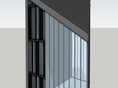 Modern Commercial Complex Featuring Glass Curtain Wall Sloped Roof And Vertical Lines 3d model