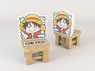 Cute Kids Chair With One Piece Cartoon Character Design And Wooden Frame 3d model