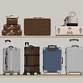 Stylish Handbags And Suitcases On Wooden Shelves With Various Colors And Designs