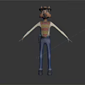 3D Cartoon Fox Game Character With Brown Hat Patterned Vest Blue Jeans And Boots