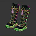 Black high top lace up boots with chains metal buckles and decorative details