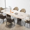 Elegant Marble Dining Table Set With Six Gray Chairs And Decorative Vase In Bright Room