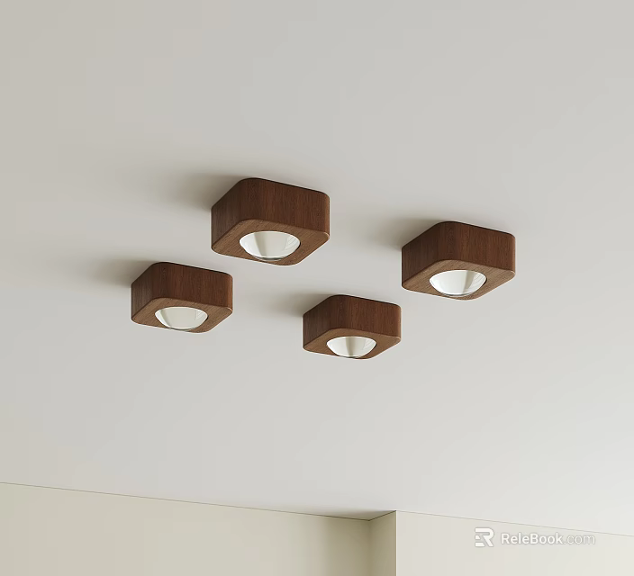 Modern Wooden Square Ceiling Lights Installed On White Ceiling Surface 3d model