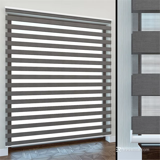 Modern Gray Window Blinds with Horizontal Slats for Home Interior Design 3d model 