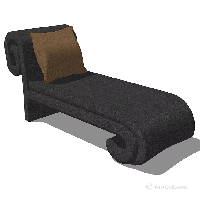 Modern Gray Fabric Chaise Lounge With Brown Cushion And Curved Armrest Design 3d model 