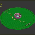 Green Circular Lawn With Central Building And Winding Tracks Around It