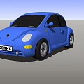 Blue Compact Car With Rounded Body Vintage Style And Alloy Wheels