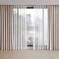 Beige Linen Curtains With Sheer Layer And Window Trees View In Light Room