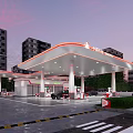 Modern CNPC Gas Station With Red Accent Canopy Parked Vehicles And High Rise Buildings