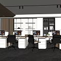 Modern Office Interior Open Workspace With Multiple Computers Desks Black Chairs And White Cabinets 3d model