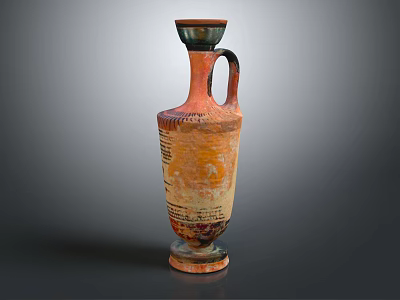 Ancient Ceramic Vase With Decorative Patterns Orange Yellow Handle And Base 3d model