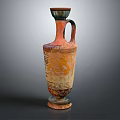 Ancient Ceramic Vase With Decorative Patterns Orange Yellow Handle And Base 3d model