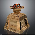 Mythical Stone Pedestal With Lava Filled Bowl And Ornamental Carvings Design