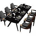 Modern Gray Dining Chairs With Black Dining Table Set With Plates Wine Glasses And Cutlery