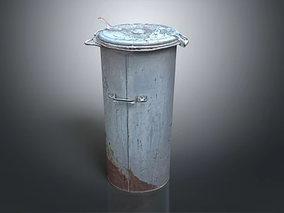 Old Metal Trash Can Featuring Rusty Surface Side Handle And Weathered Look 3d model