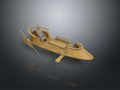 Detailed Wooden Boat Model With Oar Seats And Classic Design Structure 3d model