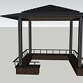 Modern Landscape Pavilion With Black Roof Metal Columns And Wooden Benches