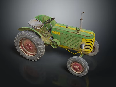 Vintage Green and Yellow Tractor Model With Classic Design and Large Wheels 3d model