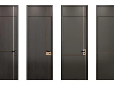 Modern Style Flush Doors With Dark Brown Finish Sleek Lines And Metal Handles 3d model