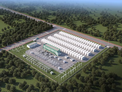 Industrial Factory Layout with Large White Buildings Surrounded by Green Trees and Road Access 3d model