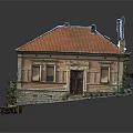Ancient Building Model With Red Tile Roof Stone Base And Decorative Details