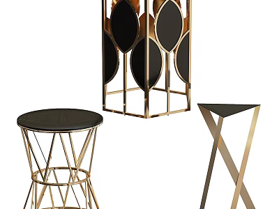 Modern Luxury Side Tables With Geometric Gold Metal Frames And Black Tabletops 3d model