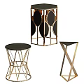 Modern Luxury Side Tables With Geometric Gold Metal Frames And Black Tabletops