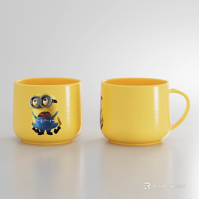 Two Yellow Ceramic Mugs With Minion Character Design For Daily Use 3d model 