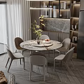 Luxury Modern Dining Area With Round Marble Table And Beige Chairs 3d model