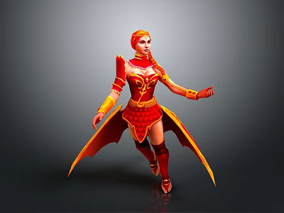 Red Haired Female Fantasy Warrior With Gold And Red Winged Armor 3D Render 3d model