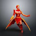 Red Haired Female Fantasy Warrior With Gold And Red Winged Armor 3D Render