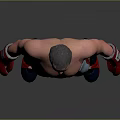 Shirtless Man Wearing Boxing Shorts and Red Gloves in Athletic Standing Pose