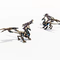 Two Detailed Dragon Figurines With Extended Wings And Metallic Design Elements