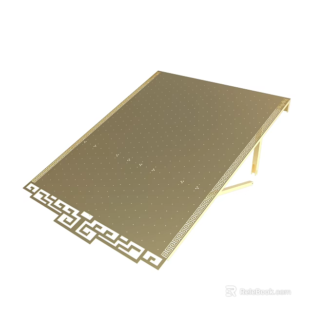 Golden Rectangular Tray With Decorative Border And Polka Dot Surface 3d model 
