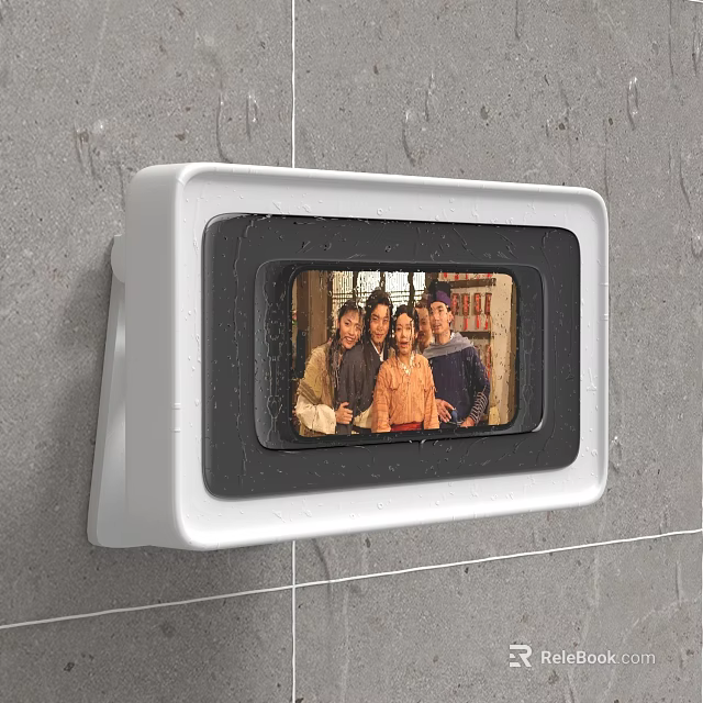 White Black Tissue Box On Gray Tiled Wall With Transparent Window Showing Four People 3d model 