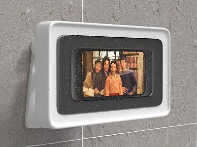 White Black Tissue Box On Gray Tiled Wall With Transparent Window Showing Four People 3d model