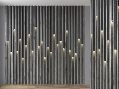 Modern Background Wall With Vertical Wooden Slats And Warm LED Lighting Creating Elegant Ambient Interior 3d model