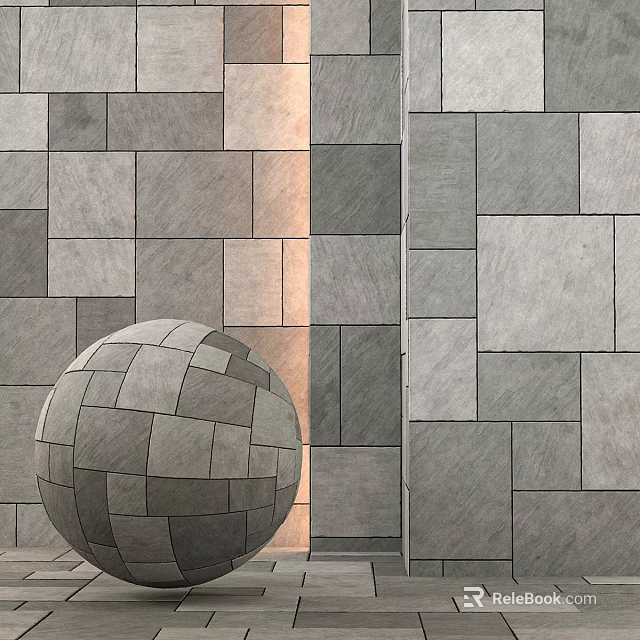 Building Exterior Wall With Gray Square Panels And Decorative Spherical Design 3d model