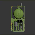 Green Industrial Pressure Vessel Equipment With Pipes Valves Gauges And Support Frame