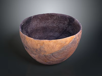 Hand Carved Stone Bowl Sculpture With Brown Purple Natural Texture 3d model