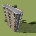 High Rise Residential Building With Green Plant Filled Balconies And Surrounding Trees