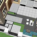 Modern Courtyard Garden Design With Stone Tiles Lush Green Plants Outdoor Seating And Fire Pit