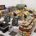 Supermarket Grocery Store Interior With Shelves Checkout Counter And Fresh Produce Sections